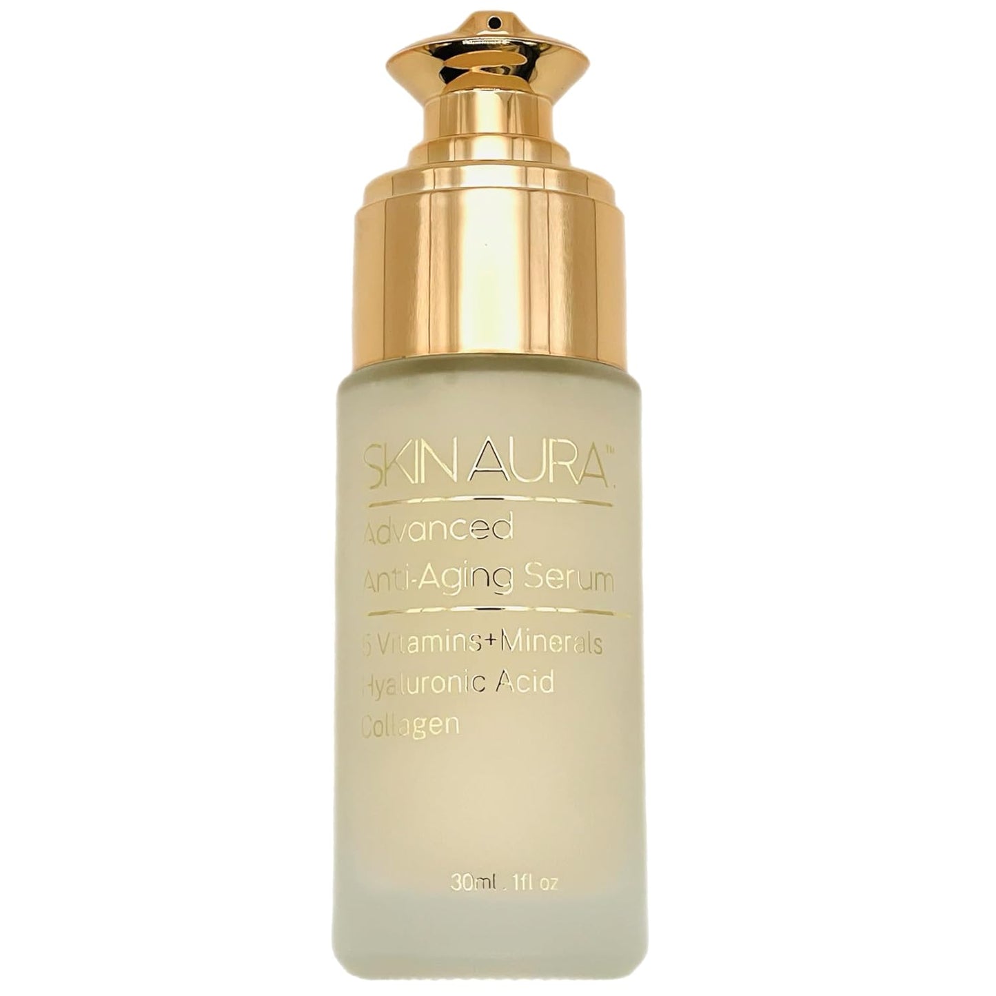 SKIN AURA Advanced Anti-Aging Serum - All-In-One Plant Derivative Formula Improves Wrinkles, Fine Lines & Age Spots with 5 Vitamins + Minerals, Hyaluronic Acid & Collagen Peptides - 30ml (1oz)