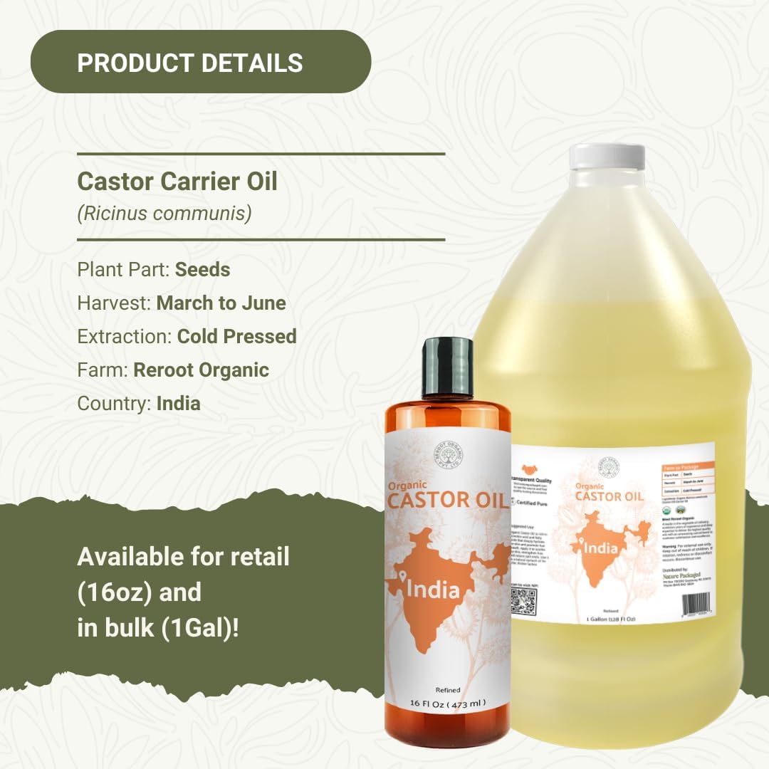 Organic Castor Oil Direct From India - Cold Pressed Castor Oil For Face - Hexane Free (32 oz)