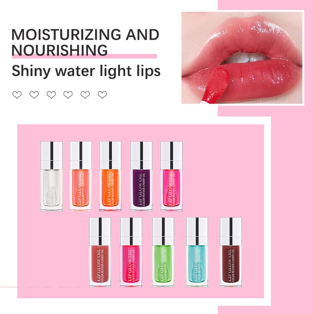 Hydrating Lip Glow Oil, Lip Oil Gloss Transparent Toot Tinted Nourishing Long Lasting Repairing Lightening Lip Lines (BERRY) 0.2 OZ