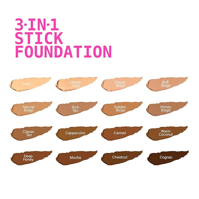 Ruby Kisses Natural Full Coverage 3-In-1 Stick Foundation. Easy to Apply, Hydrating, Lightweight, Long Lasting, Concealer and Contour Stick for Face Makeup (Cognac)