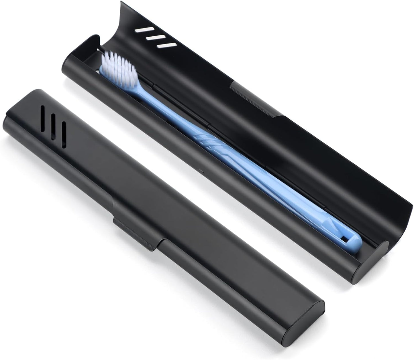 Travel Toothbrush Case, Portable Toothbrush Holder, Durable Aluminum Toothbrush Storage Box, Small Breathable Manual Toothbrush Container for Traveling, School, Camping, Business Trip - Black