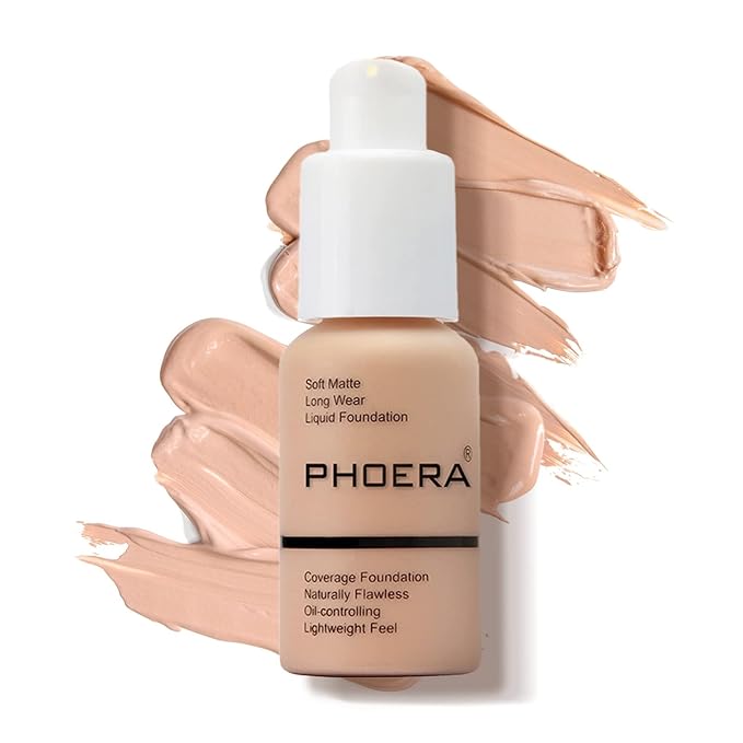 PHOERA Foundation Makeup Naturally Liquid Foundation Full Coverage Mattle Oil-Control Concealer 8 Colors Optional,Great Choice For Gift (#103 Warm Peach,30ml)