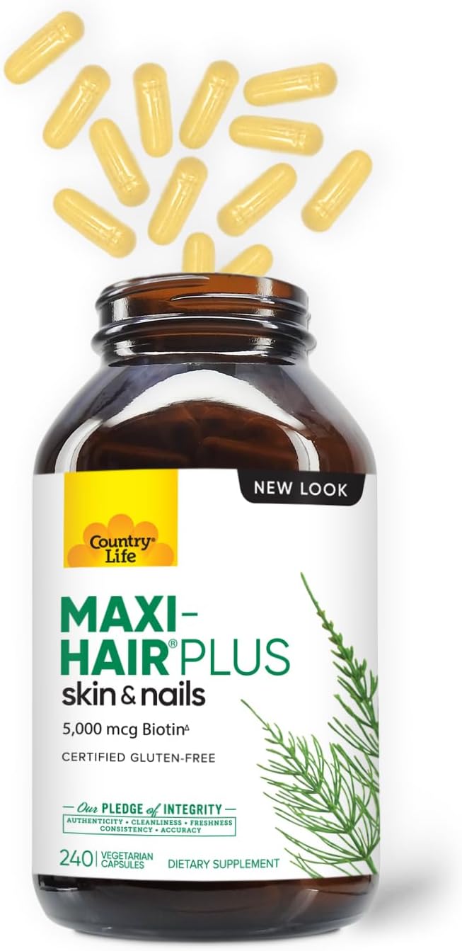 Country Life, Maxi-Hair Plus Biotin, Supports Healthy Hair, Skin and Nails, Daily Supplement, 240 ct