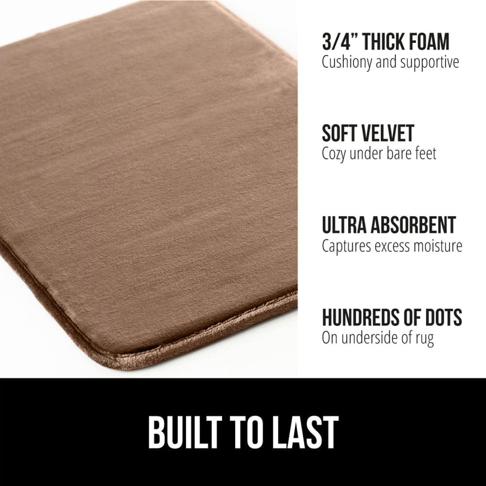 GORILLA GRIP Memory Foam Bath Mat, Soft Absorbent Velvet Bathroom Mats, Durable Dots on Underside, Machine Washable Bathmat, Carpet Rug Room Decor for Shower Tub Floor RV, 48x24 Rugs, Taupe