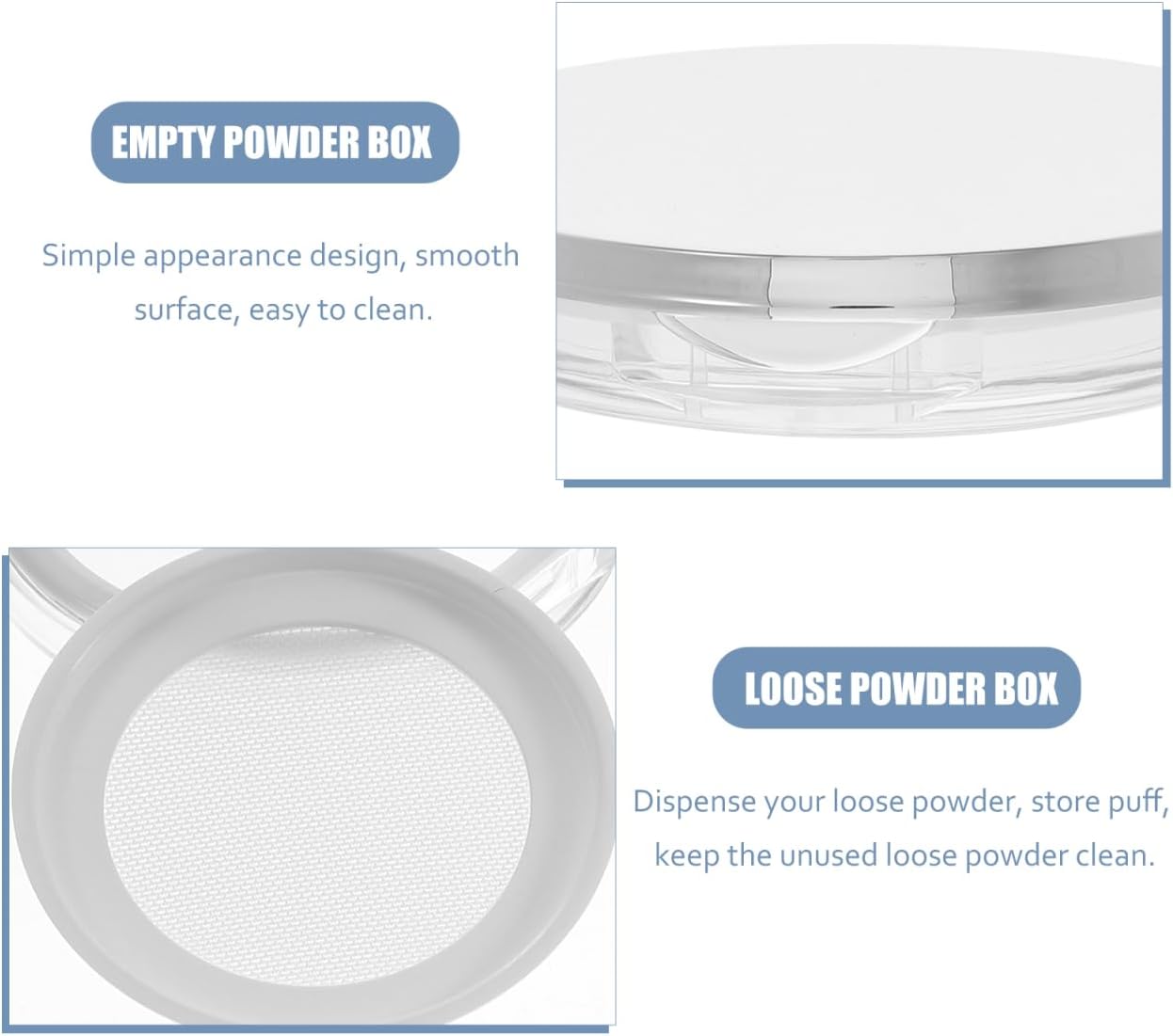 Beaupretty 2PCS Empty Powder Compact Plastic DIY Makeup Loose Powder Case with Puff and Elasticated Net Sifter for Travel Outside Home