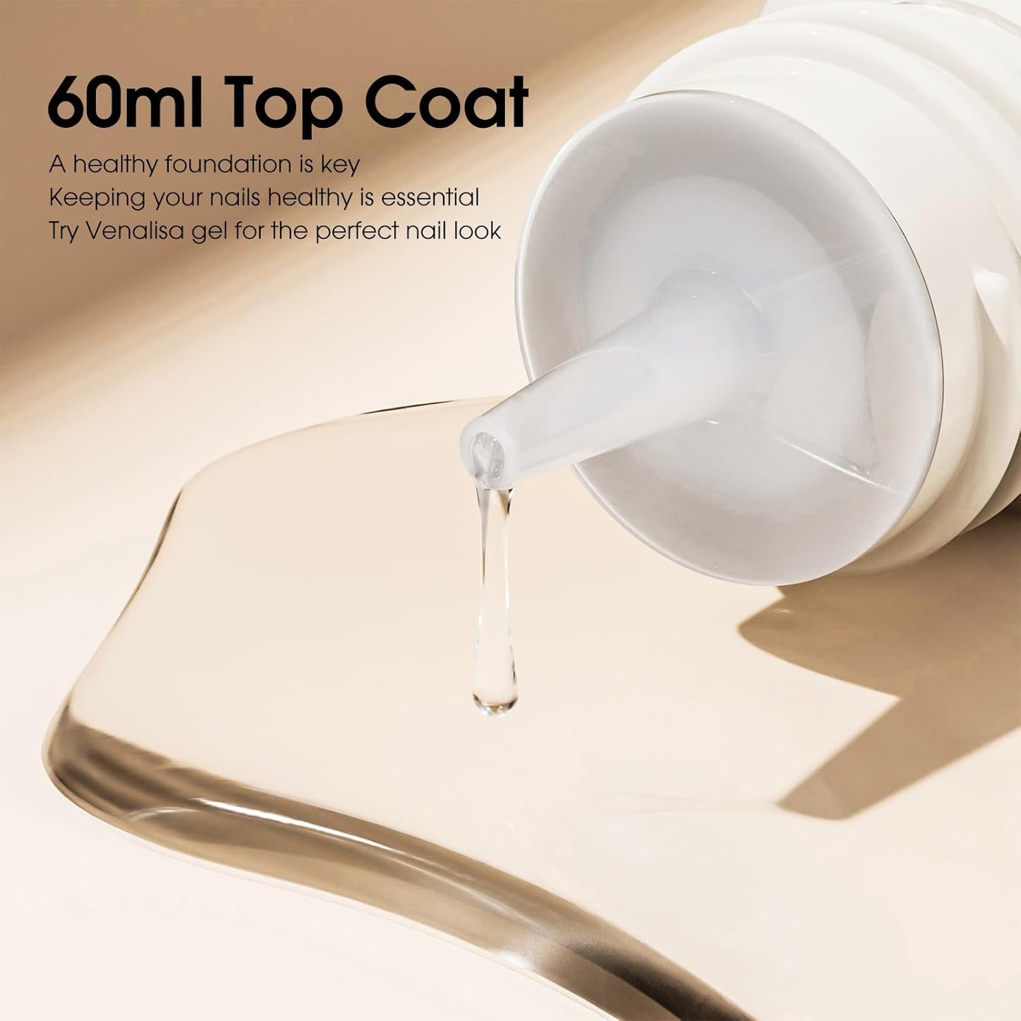 VENALISA 60 ML No Wipe Gel Top Coat- High Gloss Shiny Long Lasting Top Coat Clear Gel Nail Polish, Soak Off Nail Art Home and Professional Manicure