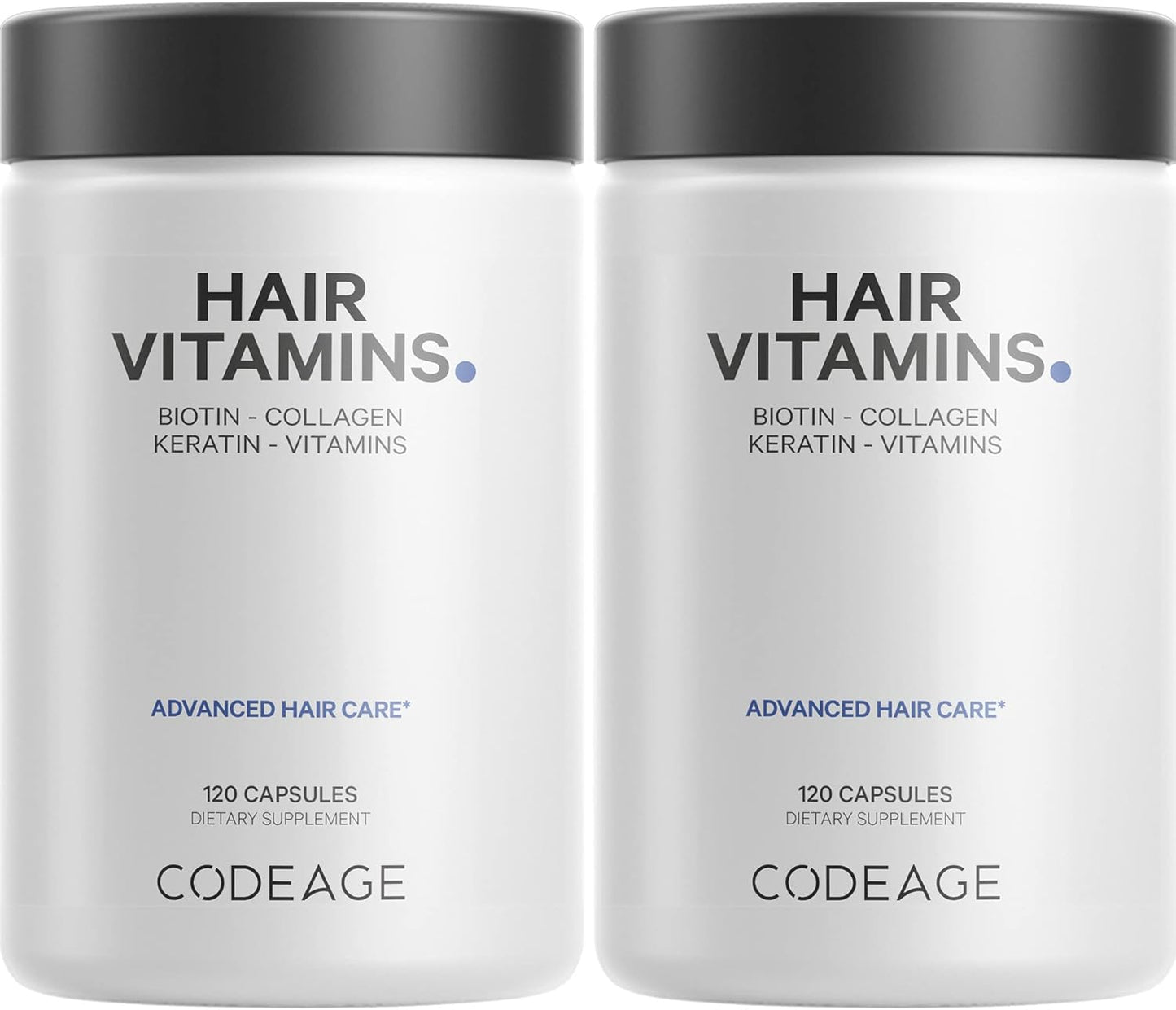 Codeage Hair Vitamins 10000 mcg Biotin, Keratin, Collagen, Vitamin A, B12, C, D3, E, Zinc, Turmeric, Probiotics, Enzymes, Inositol - Hair Care Support - Healthy Hair Supplement Pills - 2 Pack