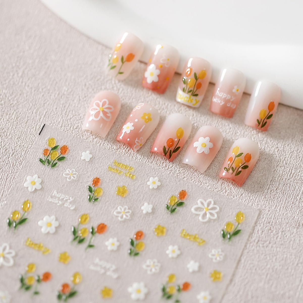 Flower Nail Stickers Floral Nail Art Spring Daisy Nail Decals Cute Jelly Stickers for Nails Designs Self Adhesive Nail Art Supplies & Decorations for Women Girls 1 Sheet
