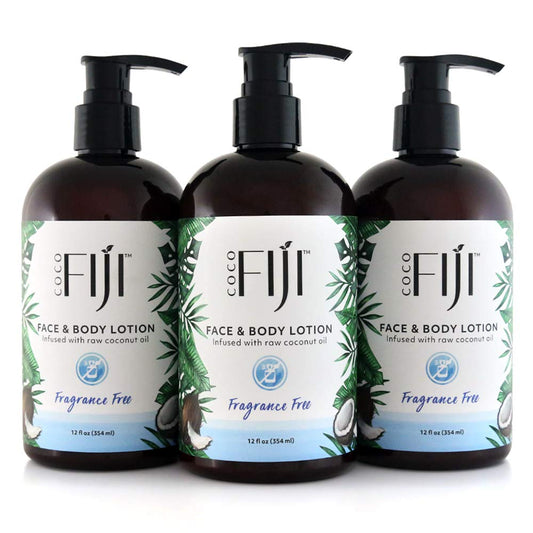 Coco Fiji Face & Body Lotion Infused With Coconut Oil | Lotion for Dry Skin | Moisturizer Face Cream & Massage Lotion for Women & Men | Fragrance Free 12 oz, Pack of 3