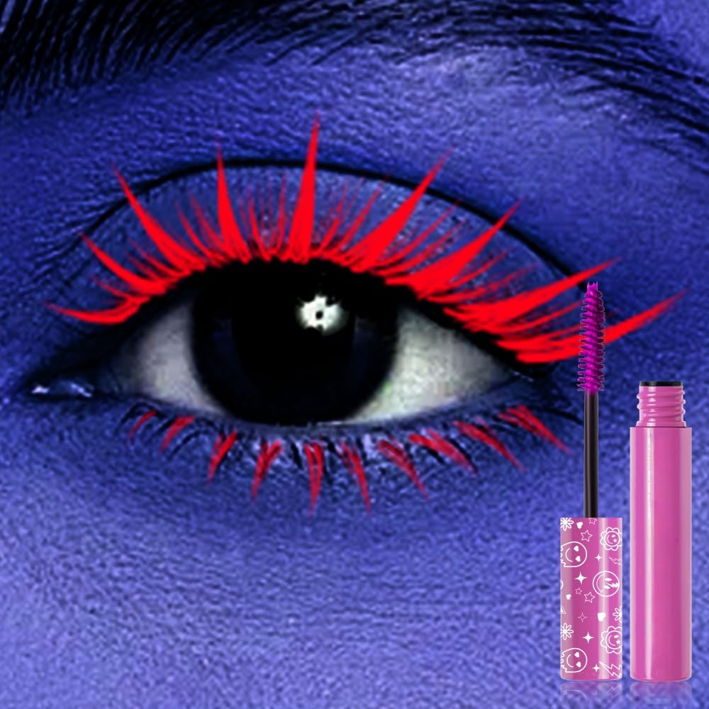6 Colors Fluorescent Mascara, Glow Colored Mascara, Parties, Weddings, Stage Use, Party Night, Halloween Christmas Parties, High Pigmented, Apply to Eyelashes/Eyebrows/Hair (Purple)