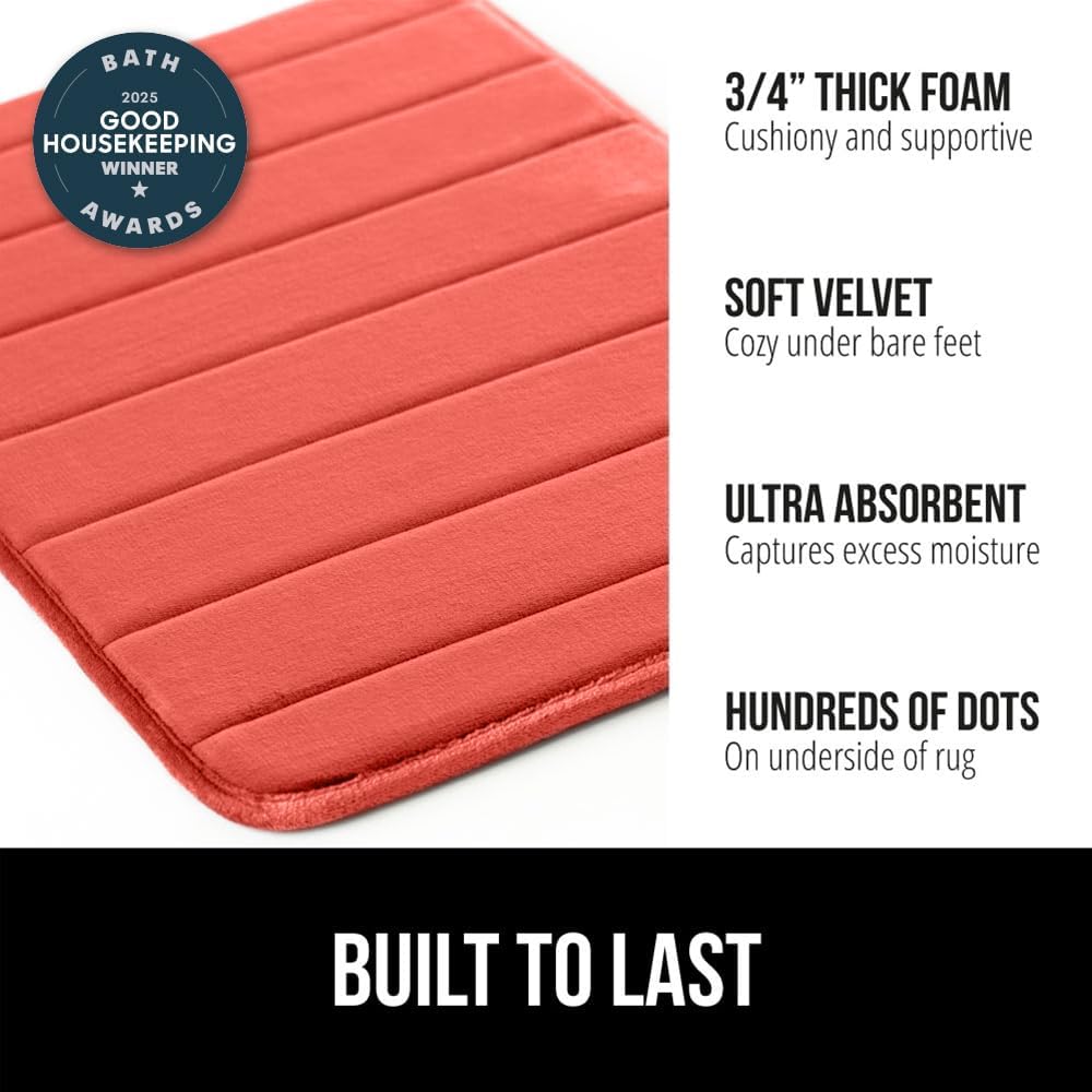 GORILLA GRIP Memory Foam Bath Mat, Soft Absorbent US Designed Bathroom Rug, Gripping Dots Machine Washable Bathmat, Cushioned Floor Mats, Shower Sink Rugs Room Décor Accessories, 36x24 Coral