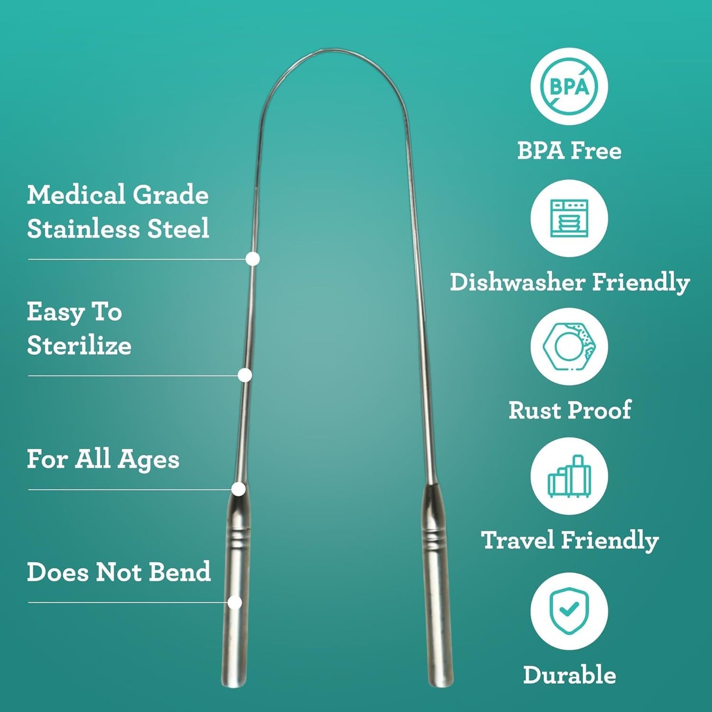 GuruNanda Tongue Scraper for Adults (4-Pack) with Travel Case, 420 Medical Grade Stainless Steel, Aids in Fresh Breath & Oral Care - Travel-Friendly