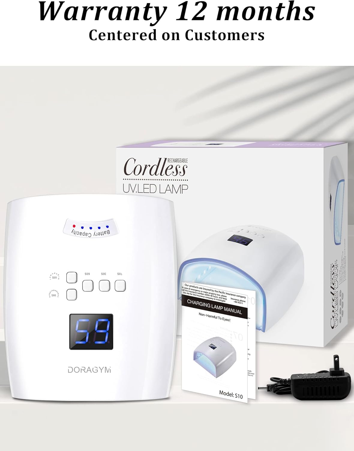 Rechargeable UV LED Nail Lamp, 66W Cordless UV Light for Gel Nails, Professional Gel Nail Light, Nail Dryer Nail Art Manicure Tools for Home and Salon(White)