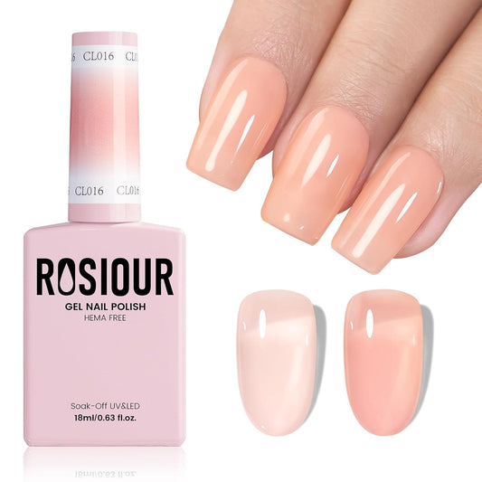 HEMA and TPO Free Light Nude Pink Gel Nail Polish - 18 ML Jelly Sheer Pink Orange Nail Polish Gel, Long Lasting Neutral Clear Blushed Apricot Color Soak Off Cured for Home Nail Art Salon DIY
