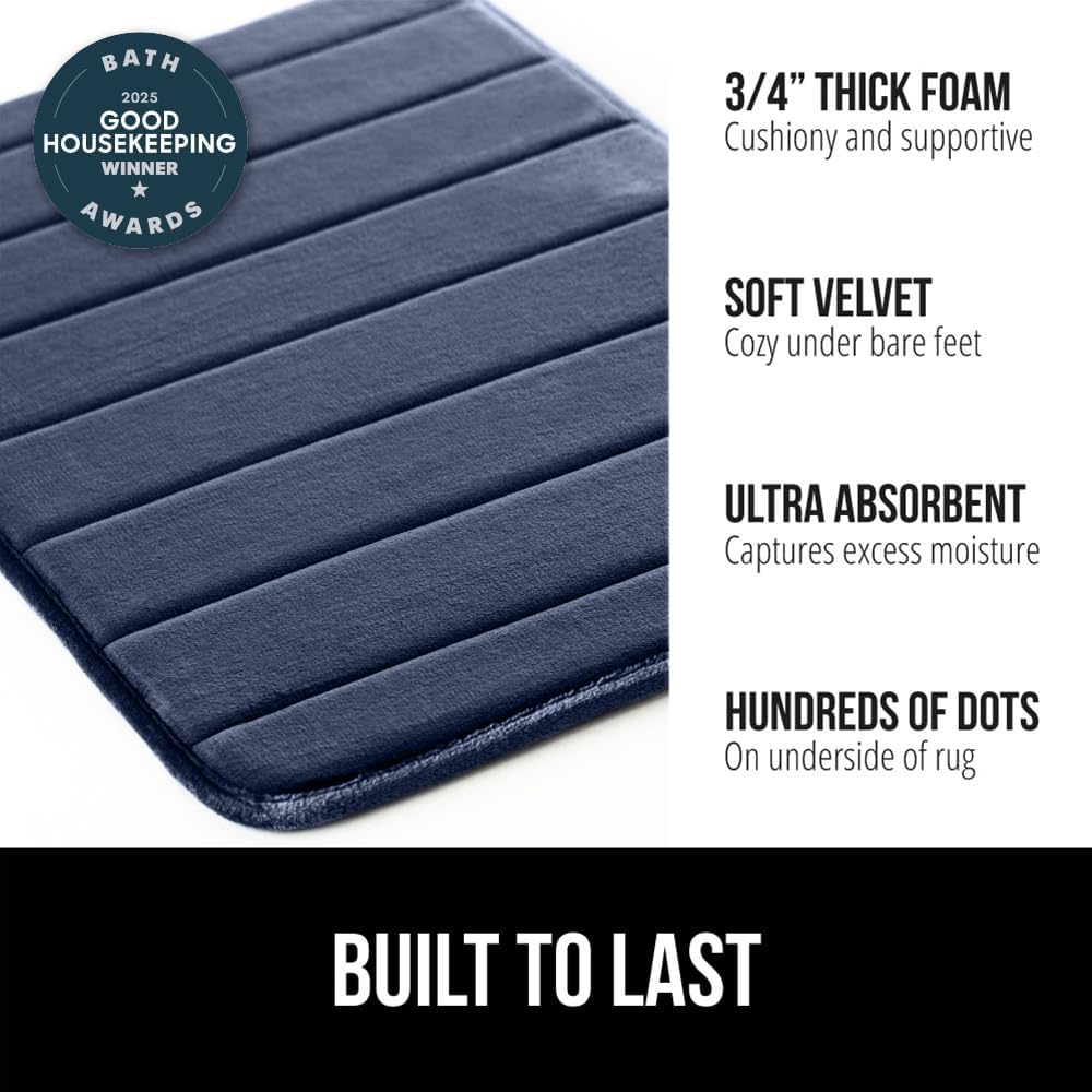 GORILLA GRIP Memory Foam Bath Mat, Soft Absorbent US Designed Bathroom Rug, Gripping Dots Machine Washable Bathmat, Cushioned Floor Mats, Shower Sink Rugs Room Décor Accessories, 30x20 Navy Blue