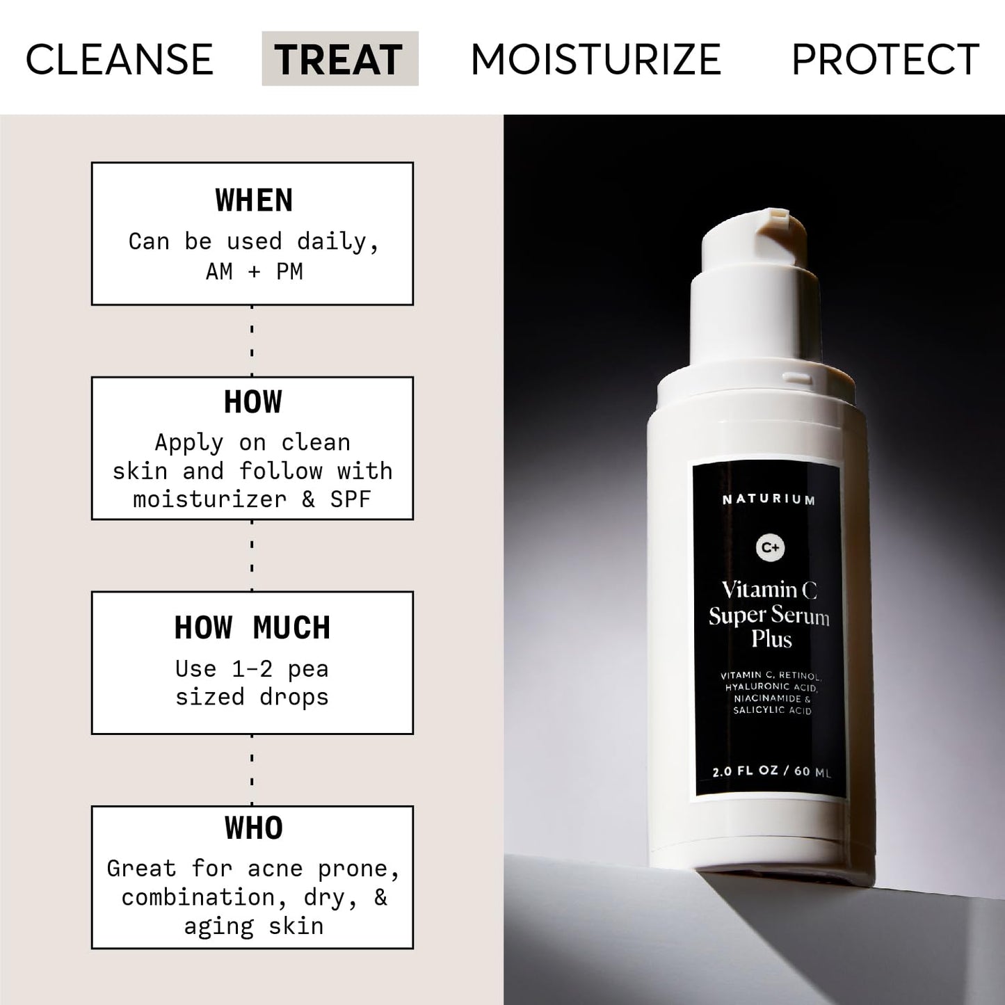 Naturium Vitamin C Super Serum Plus Jumbo, Smoothing Face Care, plus Retinol, Hyaluronic Acid, Niacinamide & Salicylic Acid, 2 oz