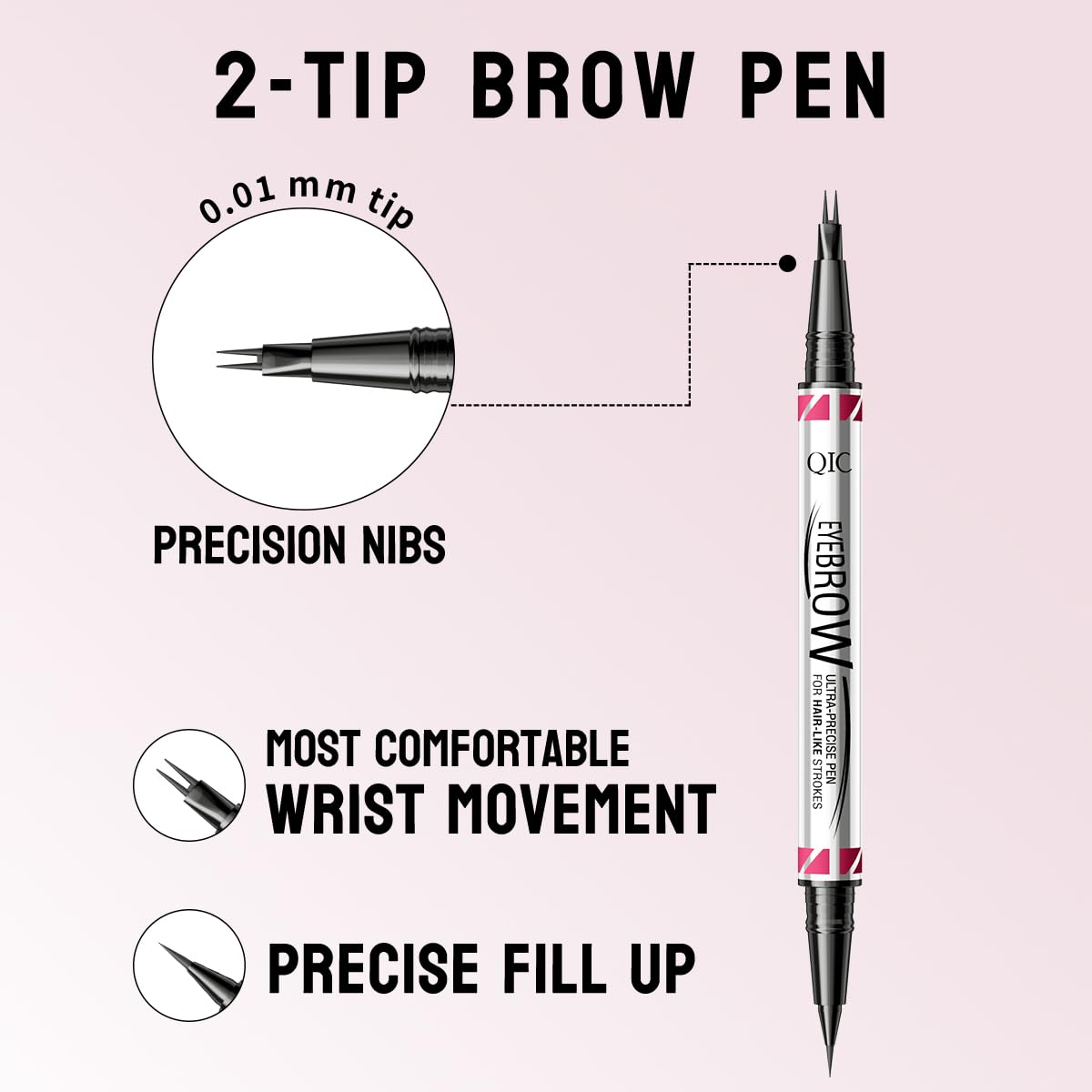 Eyebrow Pen,Brow Pencil 2-in-1 Dual-Ended Microblading Eyebrow Pencil with 2-Fork-Tip and Precise Brush-Tip, Waterproof Long Lasting Eyebrow Pen for Natural Hair-Like Brows(Light Brown)