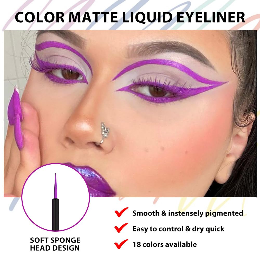 evpct 1Pcs Purple Liquid Eyeliner Makeup Waterproof Purple Eye Liners for Women, Eyes Wing Eyeliner Stamps Shapes Colored Eyeliner delineador de ojos a prueba de agua contra el agua blanco para ojos