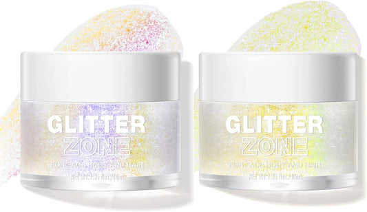 LANGMANNI Holographic Body Glitter Gel for Body, Face, Hair and Lip.Color Changing Glitter Gel Under Light. Vegan & Cruelty Free-1.35 oz (3# Neon Violet+4# Sapphire Blue)