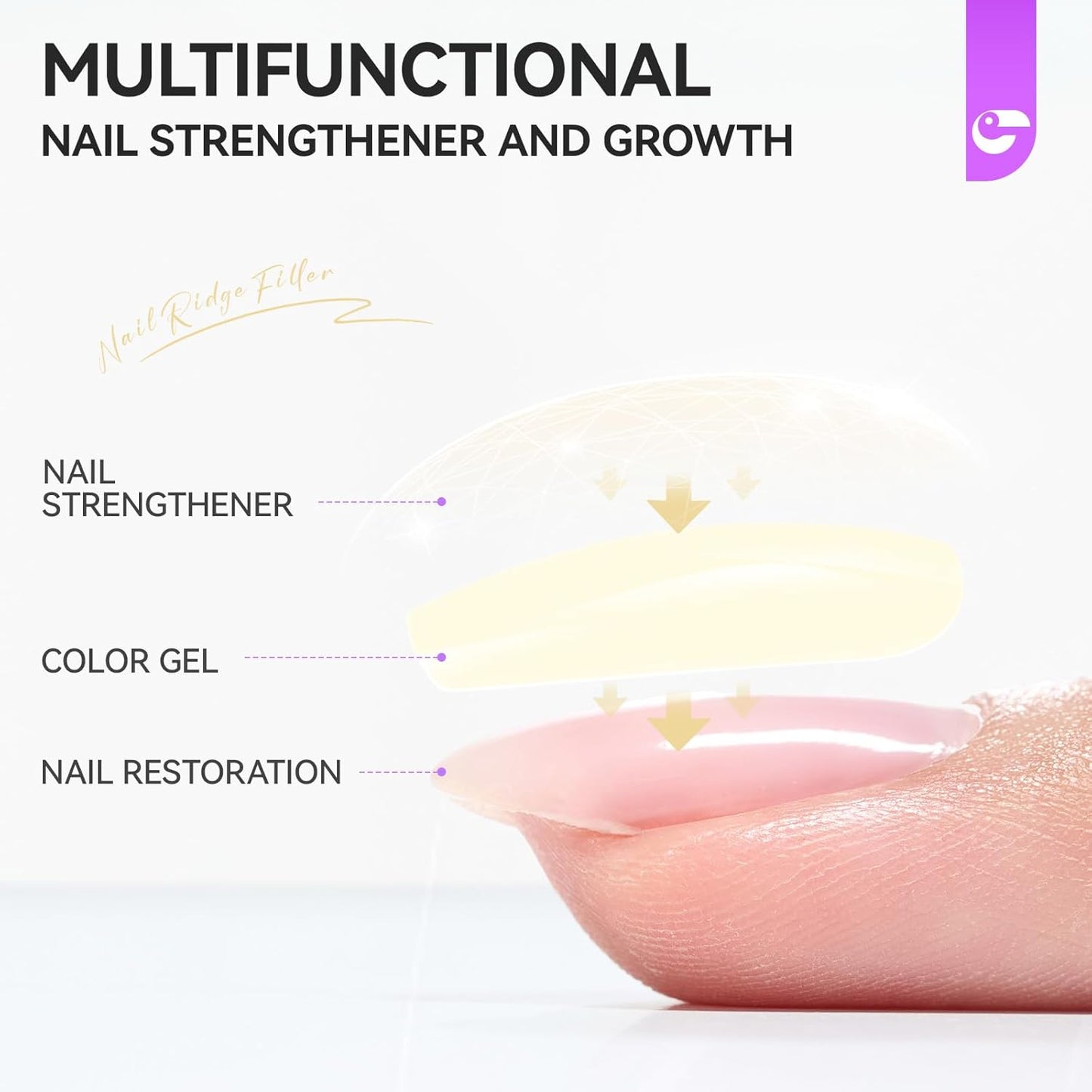 Nail Polish Strengthener and Growth Treatment: Apricot 15ml Gelike EC 6 in 1 Natural Nail Hardener Extra Strong and Growth - Long Lasting Nail Repair for Damaged Nails - For Daily Work Home Salon