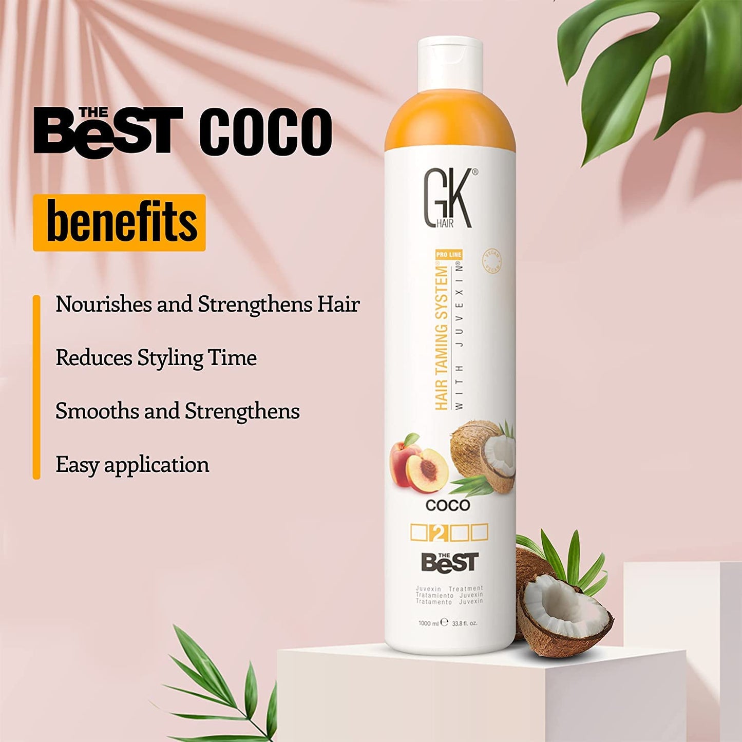 GK HAIR Global Keratin The Best COCO (33.8 Fl Oz/1000ml) Smoothing Keratin Hair Treatment - Professional Brazilian Complex Blowout Straightening For Silky Smooth & Frizz Free Hair