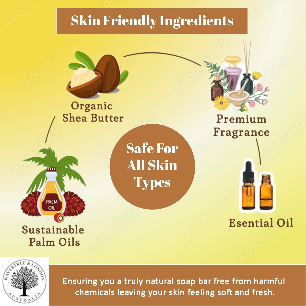 Wavertree & London Honey Almond Scented Natural Soap (8 Bars), 7oz Moisturizing French Triple Milled Soap Bars enriched with shea butter - Pure Plant Oil Bath & Body Bars for All Skin Types