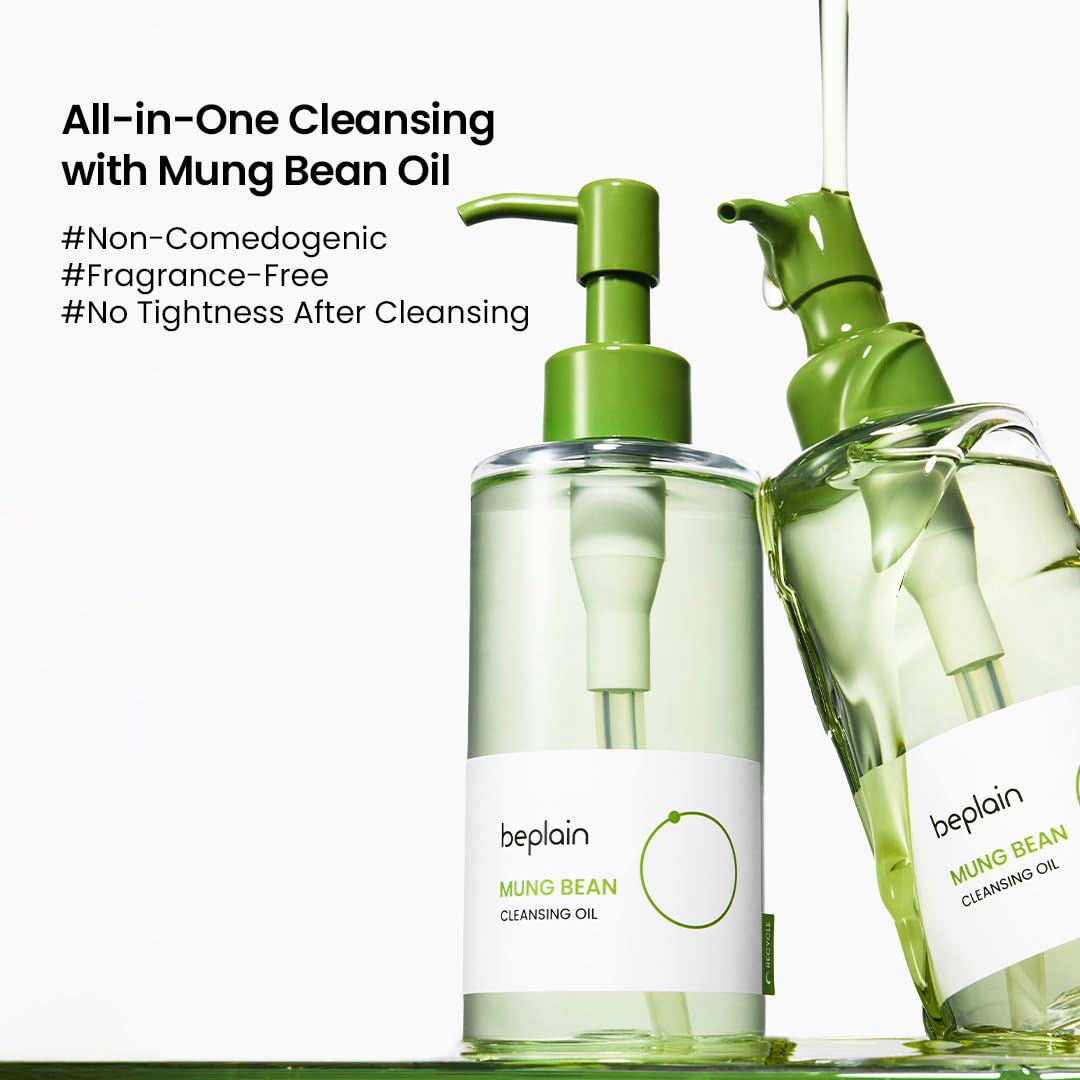 beplain Mung Bean Cleansing Oil(6.76fl.oz/200ml)| Fragrance-Free | Non-Comedogenic Tested| Makeup Blackhead Remover & Deep Pore Cleanser| Suitable for Sensitive Skin| Double Cleansing Korean Skincare