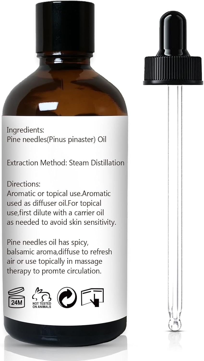 Pine Needle Essential Oil 3.38 Oz - 100% Pure & Natural Pine Oil for Diffuser, Skin, Massage & Aromatherapy - Fresh Pinus Essential Oils Fragrance