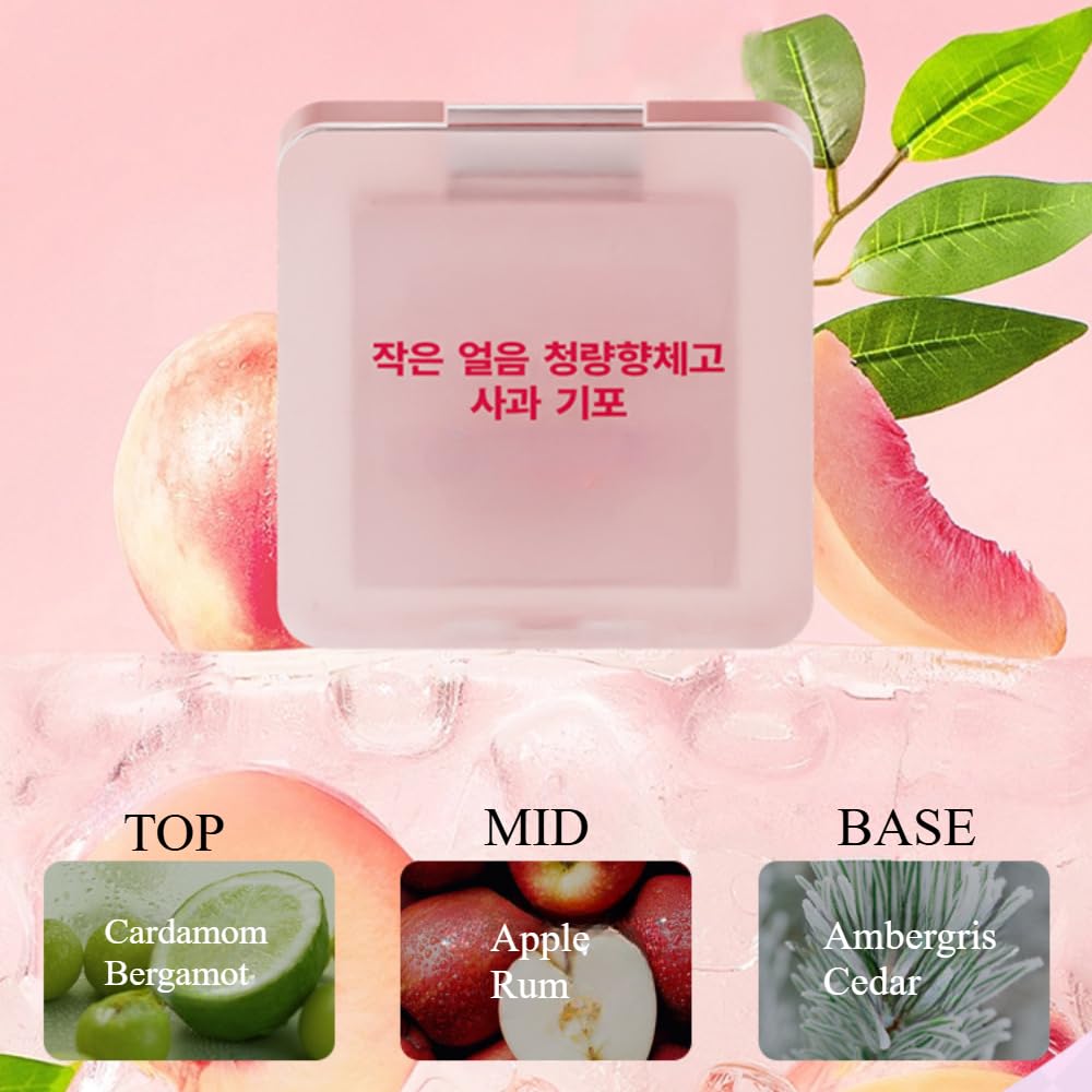 Mini Ice Cube Cooling Solid Perfume Balm - Refreshing Fruity Scent with Shimmer Highlighter, Long-Lasting Fragrance & Odor Neutralizer for Women (Portable Skin Glow) (Crisp Apple Sorbet)