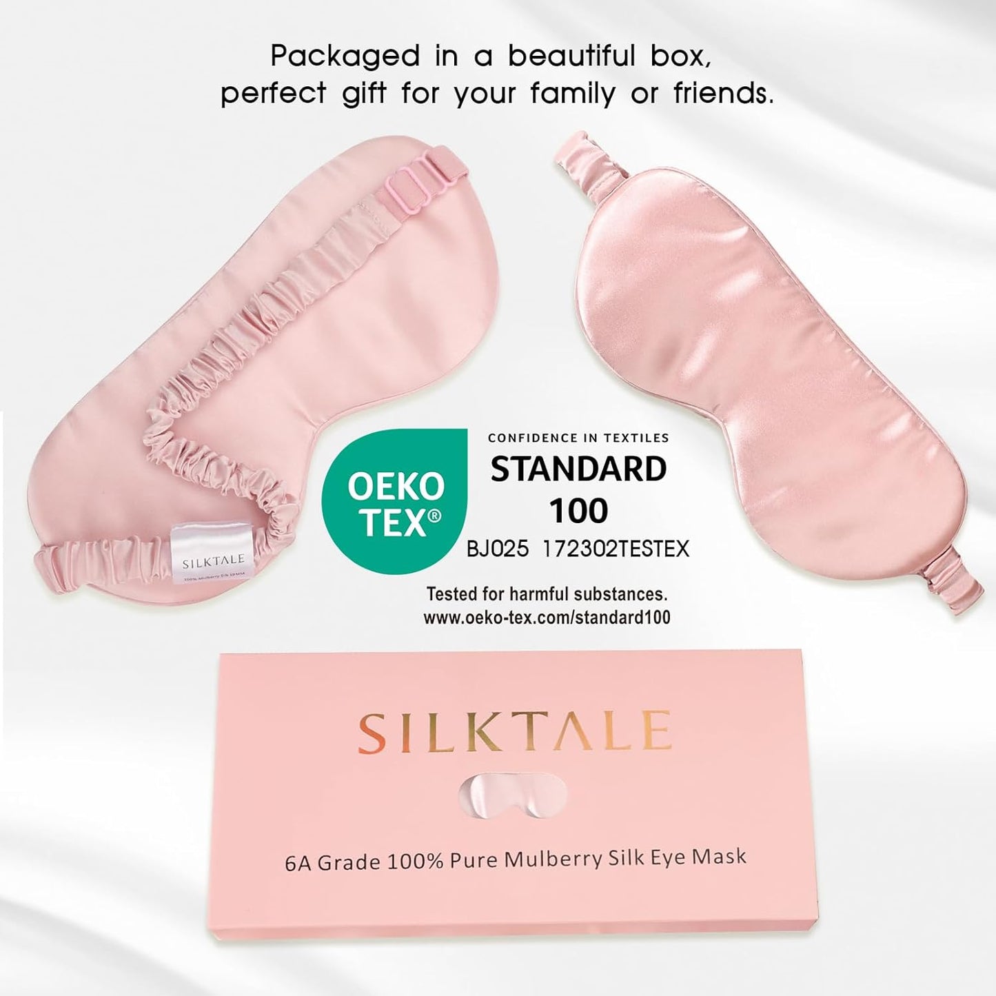 Mulberry Silk Blackout Adjustable Sleep Eye Mask for Men/Women Travel Plane,Blush Pink