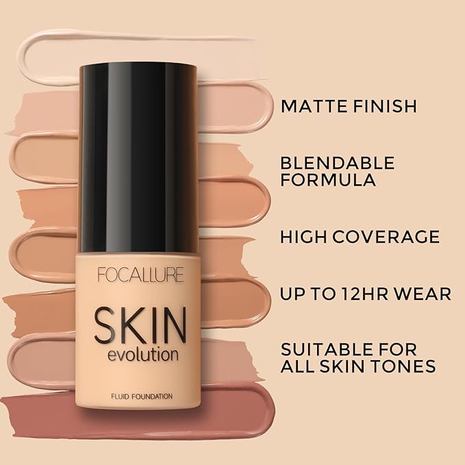 FOCALLURE 2 Pcs Liquid Foundation, Skin Evolution Foundation + Concealer, Full Coverage Foundation Makeup, Durable, Waterproof, Oil-Control, Hides Wrinkles & Lines, Natural
