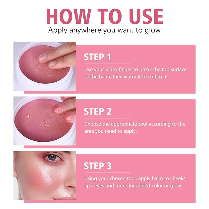 KYDA Miracle Glow Balm, Glow Tinted Blush Balm, Multiuse Face Balm for Cheek Lips Eyes, Hydrating Cream Blush, Blendable Lightweight, Shimmer Blusher, Pink Camellia, 1.76 oz