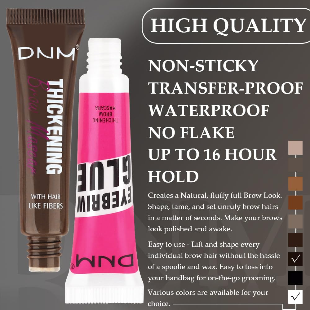 Tinted Thickening Brow Mascara,Brow Fast Sculpt,Waterproof, Transfer-proof, Brush to Fill in Eyebrows and Cover Gray Hairs - Cruelty Free (2pcs 07 Espresso &09 transparent)