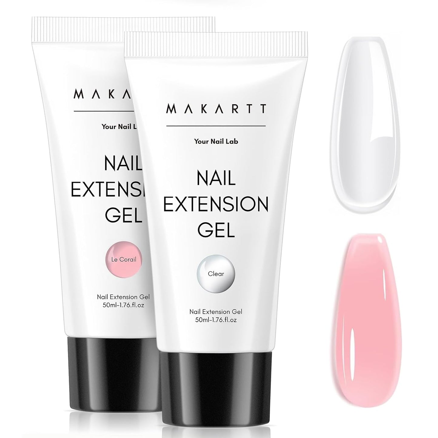 Makartt Poly Nail Gel Kit, 2PCs 50ML Clear & Nature Pink Colors, Large Capacity Poly Extension Nail Gel Kit, Strong Builder for Extension, 3D Diy Hard Gels Manicures Home Salon