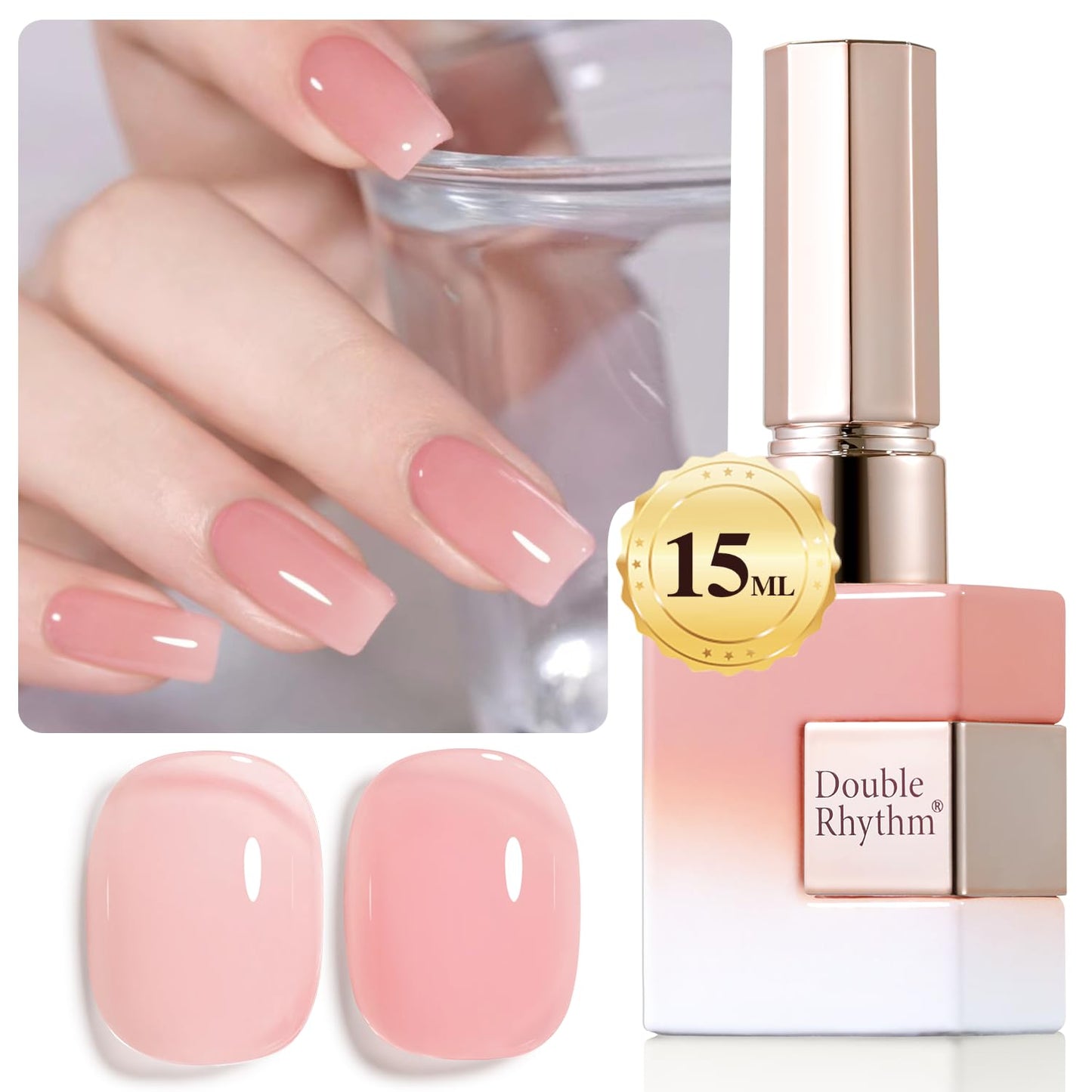 Double Rhythm 0.50 OZ Translucent Gel Polish Same Color Same Bottle Sheer Pastel Neutral Natural Milky 15 ML Jelly UV Nail Art DIY at Home (Jelly Rose Pink-A1380)