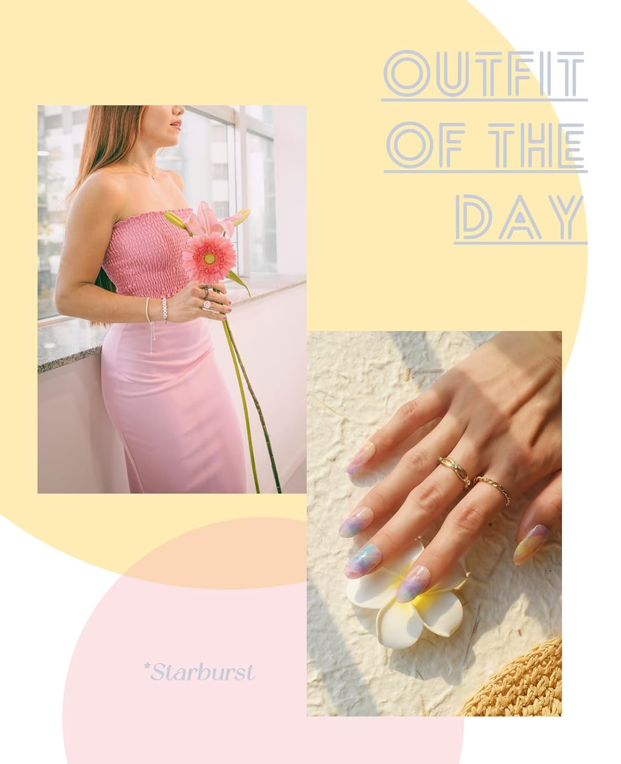 Semi Cured Gel Nail Strips, 20 pcs Nail Wraps, Glaze Stickers, Salon Quality French Manicure, Full Decal Gel Polish Strips, Long Lasting SCG, Easy on, UV Required (Starburst)