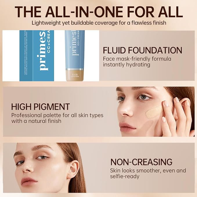 Primeskin Cc Cream for Older Women,Korean Cc Cream, Self Adjusting for Mature Skin, Satin Skin Korean 1.69 Fl Oz/50ml (RICH)