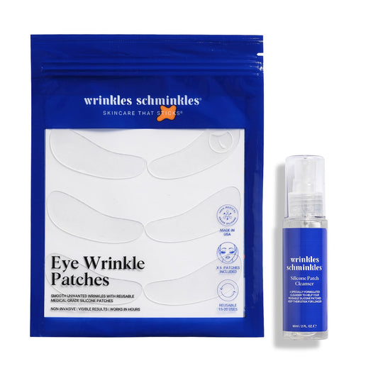 Wrinkles Schminkles Under Eye Wrinkle Starter Pack - Set of Reusable Under Eye Wrinkle Patches (3 pairs) + Silicone Patch Cleanser (2 oz) for Smoother Under Eyes & Fresh Look