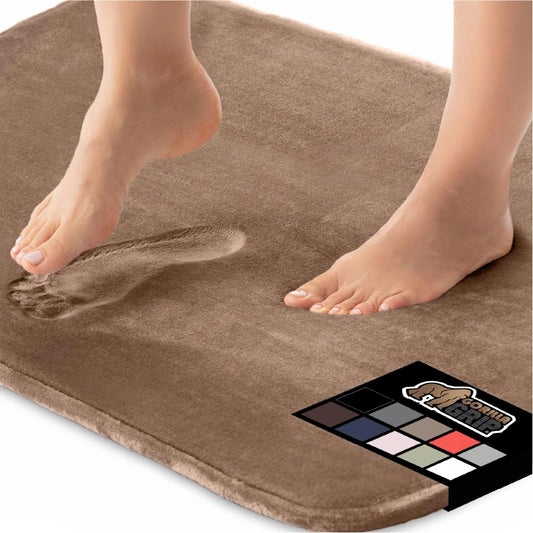 GORILLA GRIP Memory Foam Bath Mat, Soft Absorbent Velvet Bathroom Mats, Durable Dots on Underside, Machine Washable Bathmat, Carpet Rug Room Decor for Shower Tub Floor RV, 30x20 Rugs, Taupe
