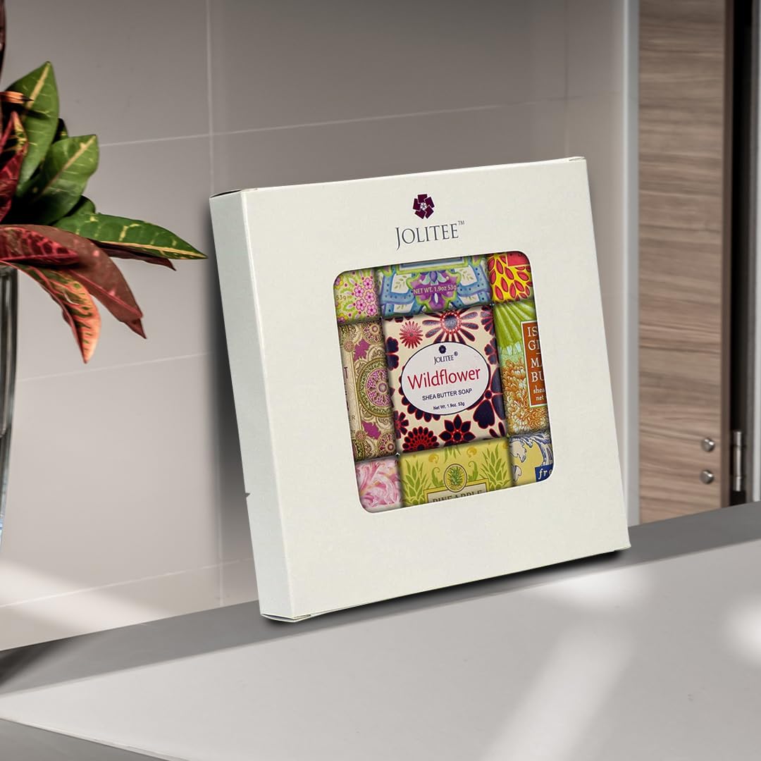 French Milled Botanical Soap Sampler Set of 9 - Individually Wrapped Vegetable-Based Mini Soaps with Essential Oils, Shea Butter, and Natural Extracts (Floral Favorites - White Box)