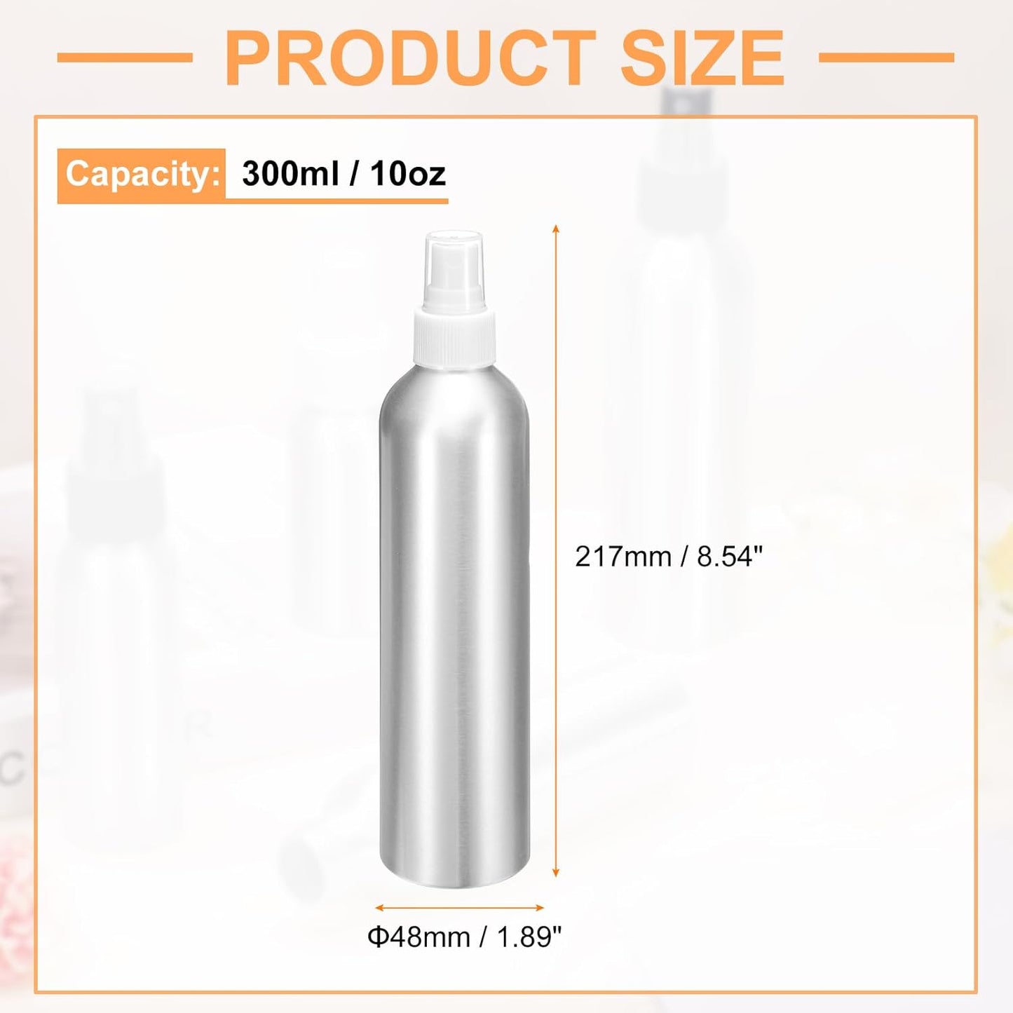 HARFINGTON 5pcs Aluminum Fine Mist Spray Bottles 300ml/10oz Metal Small Liquid Alcohol Refillable Travel Container with White Plastic Nozzle Cap for Perfume Skincare Cosmetic Storage Bottle