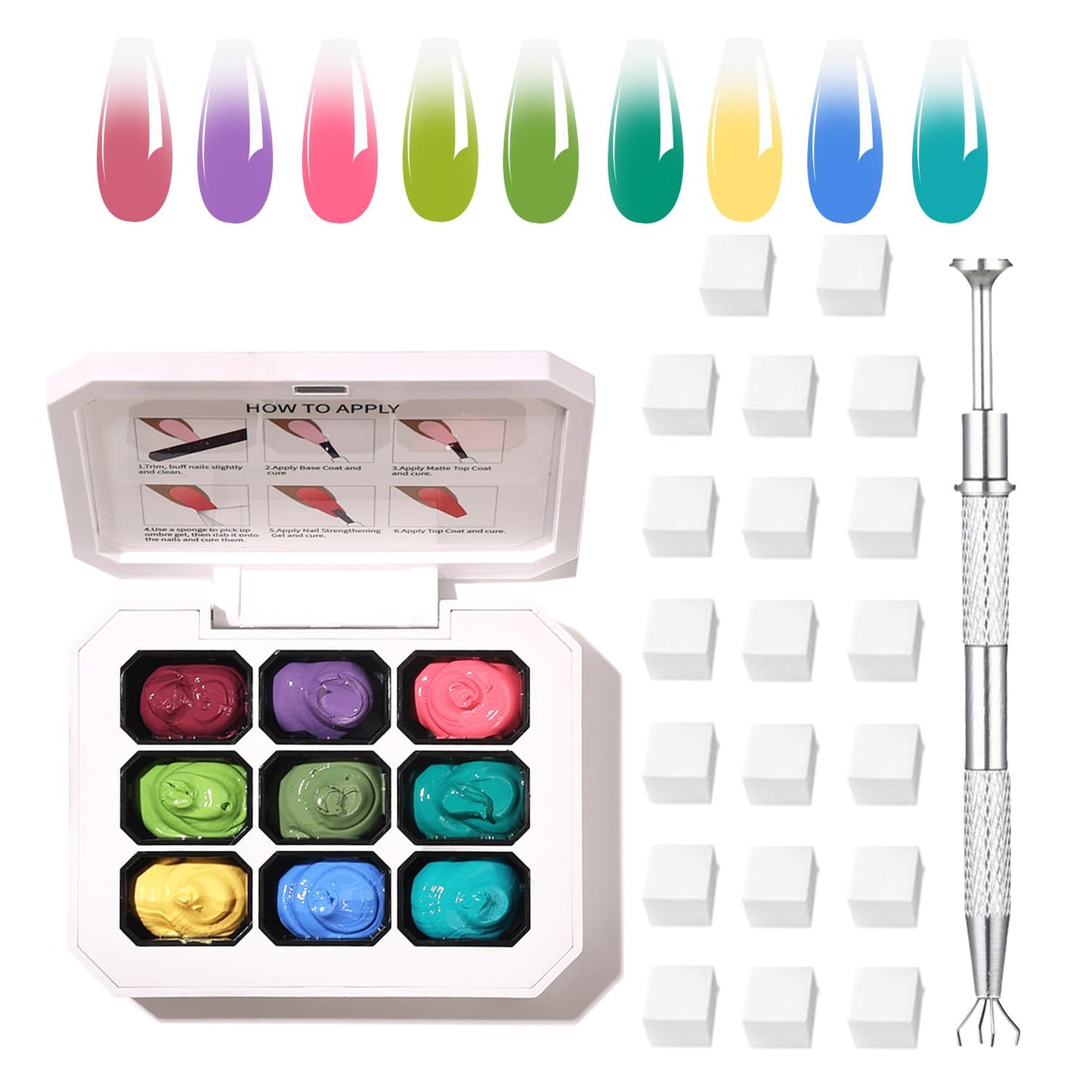 Ombre Gel Polish Nail Sponges for Ombre 9 Series Colorful Blush Effect Gradient painting gel ombre & pat paint for nails Multistyle French Manicure Nail Art DIY Home (A9, 1)