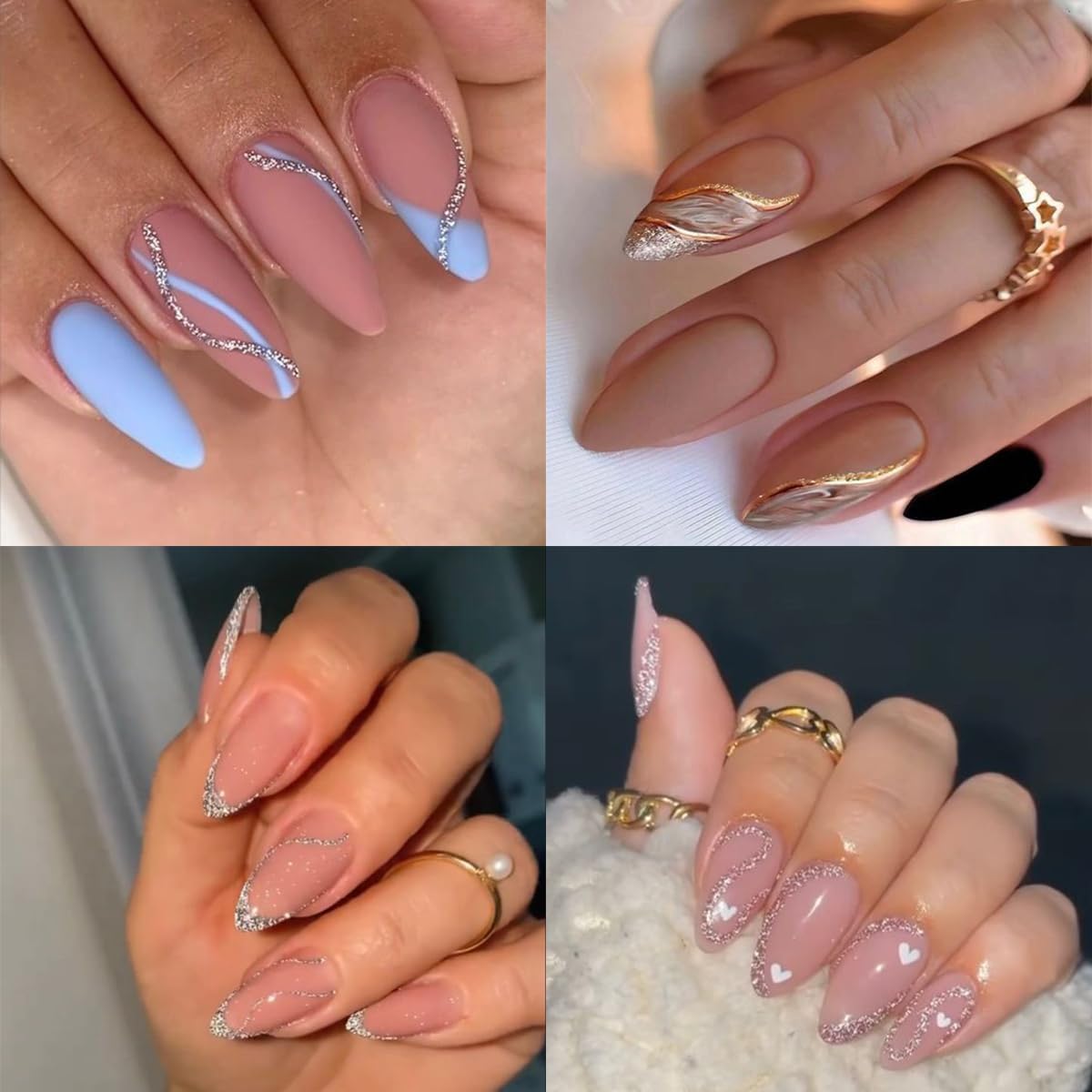 Glitter French Tip Nail Stickers for Nail Art 10Pcs Gold Sliver Lines Nail Art Stickers Shiny V Shape Nail Tip Design Nail Decals French Wave Lines Stripe Nail Supplies for Women French Manicure Decor