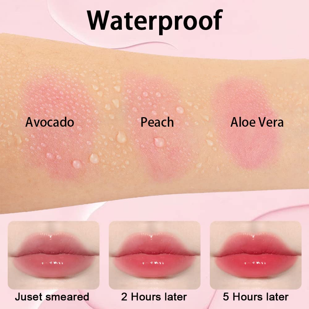 evpct 3Pcs Aloe Vera Avocado Peach Tinted Lip Balms Tint Stain Lipstick for Women PH Color Changing Lipstick Balm Stain Gift Set Queen Girls Korean Mood Long Lasting Color Change Light Pink Lipstick
