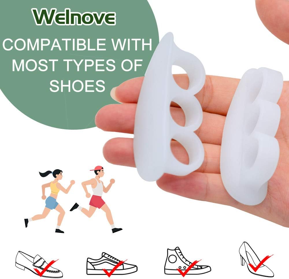 Welnove Hammer Toe Crests Straightener 4 Pcs Gel Toe Support Pads Cushion Relief for Overlapping-Curled-Hammer-Claw Toes, 3 Loop Design, White
