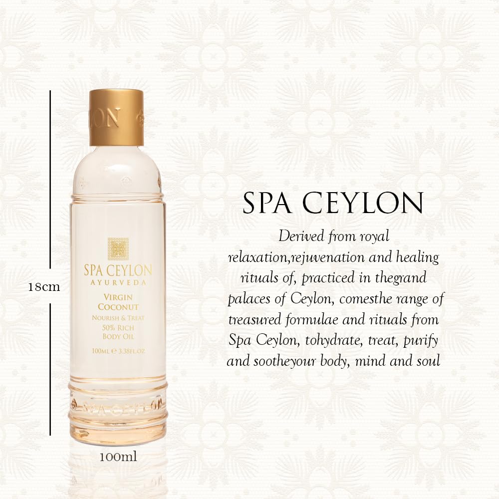 SPA CEYLON Virgin Coconut Nourish & Treat 50% Rich Body Oil | 100% Pure and Natural | Organic Virgin Coconut Oil | Soften & Smooth | Cold Pressed| 100ml