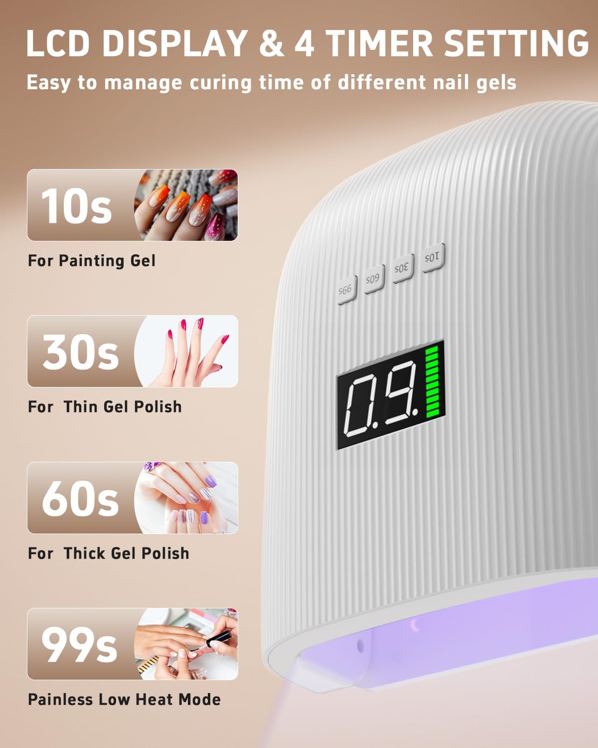 Rechargeable LED Nail Lamp, 72W Professional UV Nail Light for Gel Polish with 4 Timers & Smart Sensor, 24 PCS Powerful Lamp Beads, LCD Display UV Dryer for Hard, Extension & Acrylic Gel Fast Curing