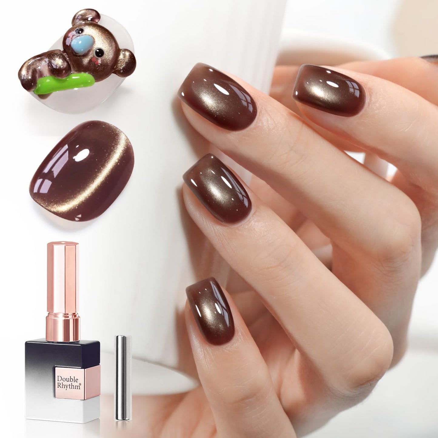 Double Rhythm 0.5 Oz Cat Eye Gel Polish with Magnet Same Color Same Bottle Holographic Glitter Shimmer Translucent Color Salon 15 ML Magnetic Nail Art (Dark Gray Purple-MC1280)