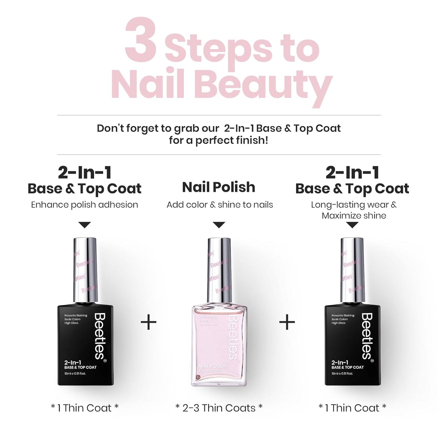 Beetles Nail Strengthener - Pink Shine Nail Concealer Air Fast Dry Natural Nail Hardener and Growth Treatment for Thin Damaged Nails Imperfection Masking 15ML Gifts for Women