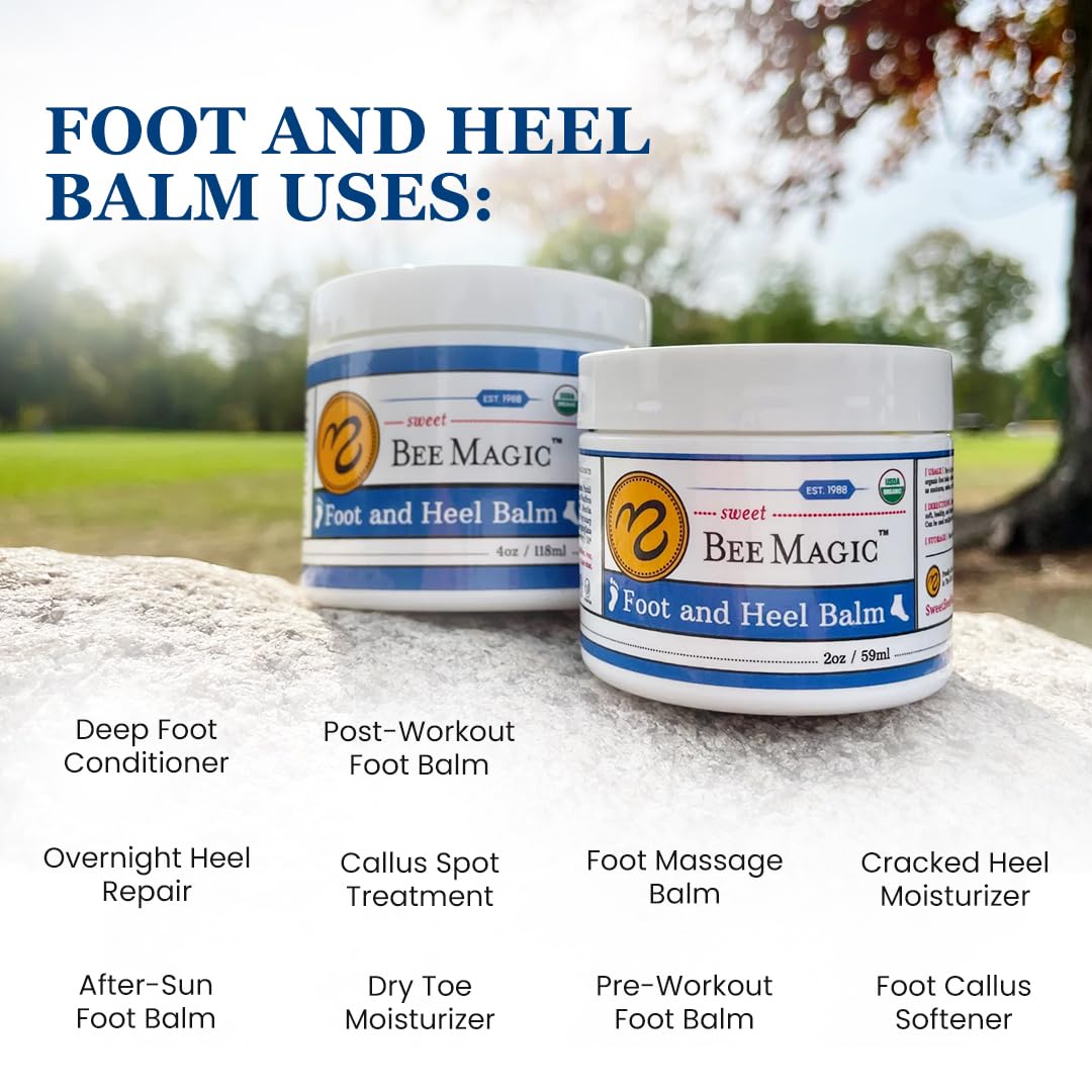 Sweet Bee Naturals All-Natural Organic Foot and Heel Balm – Deep Moisturizing for Dry, Cracked Feet, Heel Care & Callus Softening – Smooth & Nourish Rough Skin – Made with Care – 2 Jars (8 OZ)
